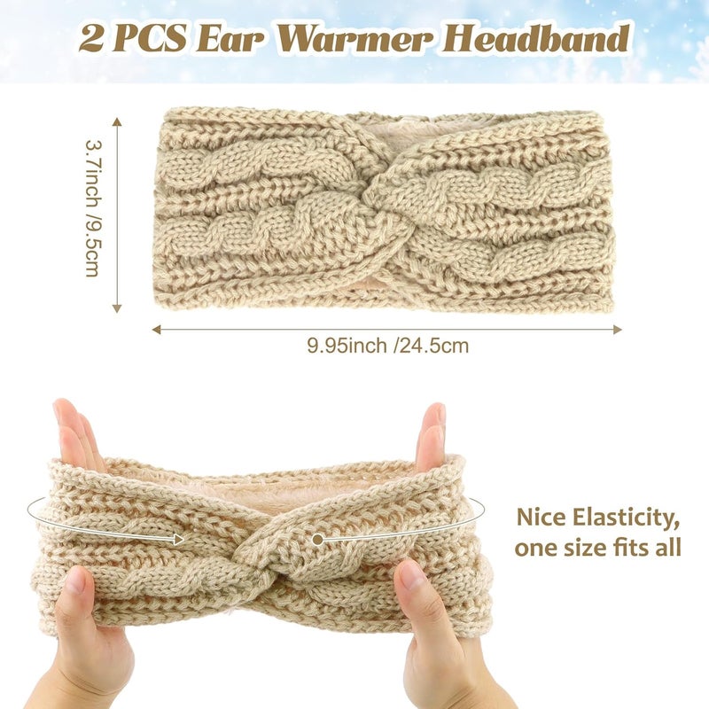 Cavetee 2 Pieces Winter Headbands, Ear Muffs Crochet Bandana for Women, Lined Soft Elastic Ear Protectors for Cold Weather and Christmas Gift - Image 5